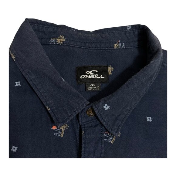 O’Neill Men’s XL Blue Palm Tree Print Button Up Shirt Modern Fit Surf Beach - Picture 2 of 8